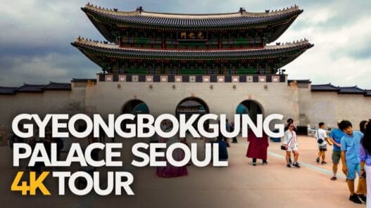 Gyeongbokgung seoul palace 4k walk tour 55 renting a car in okinawa People walk in front of the main gate of gyeongbokgung palace in seoul, with a large tour text overlay in the foreground. -copyright-moving-jack. Com